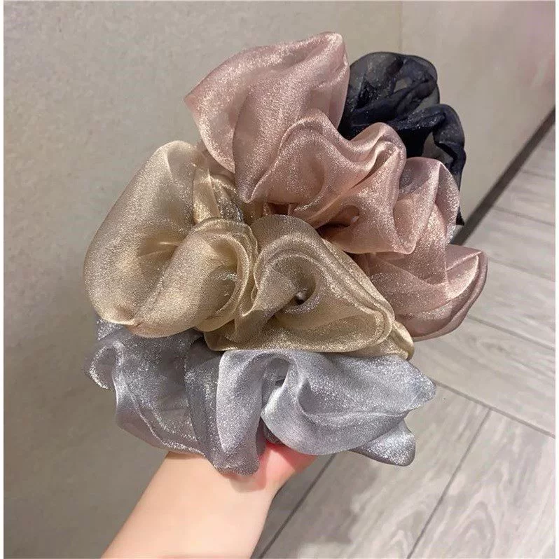 Large European Roots large intestine hair ring ~ Ins Korean version of the fairy, the hair rope net yarn BM pork large intestine loop jewelry head rope