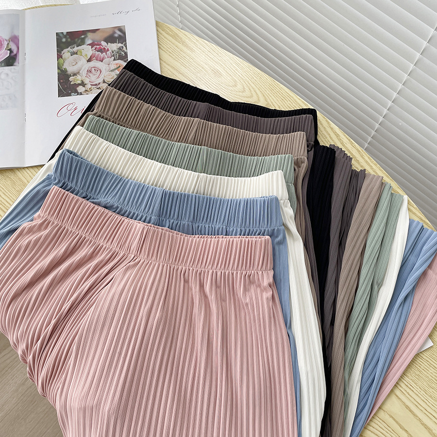 Casual Color Sólido Spandex Poliéster Plisado Pantalones De Pierna Ancha display picture 3