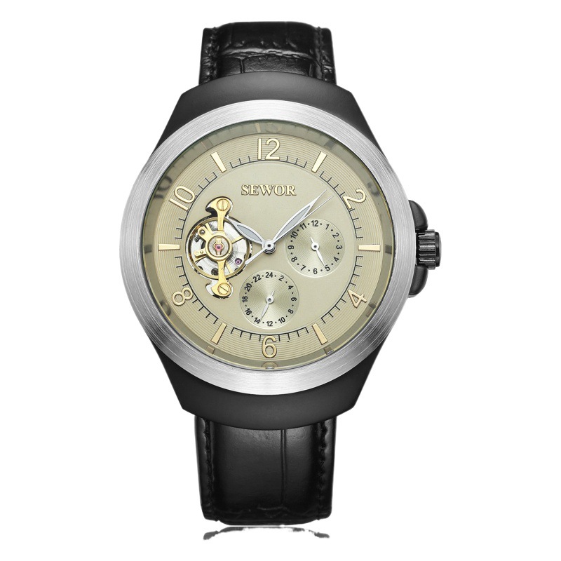 Sewor reloj mecánico automático hueco tourbillon cinturón moda hombres reloj multifuncional reloj mecánico 622