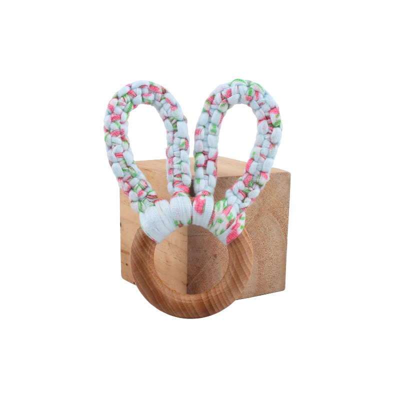 DIY bebé creativo Haya Orejas de conejo mordedor pulsera tejida a mano de algodón cuerda juguete dientes de bebé palo de molienda
