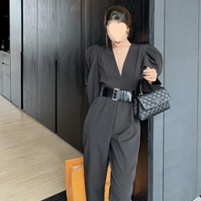 2025春夏季新款高腰宽松休闲裤连衣裤直筒裤复古连体阔腿长裤子女