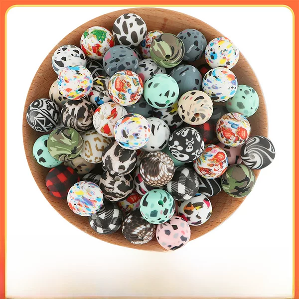 Watermark Silicone Beads 15mm Silicone Beads Leopard Beads Water Transfer Silicone Beads Pacifier Chain Beads Accessories