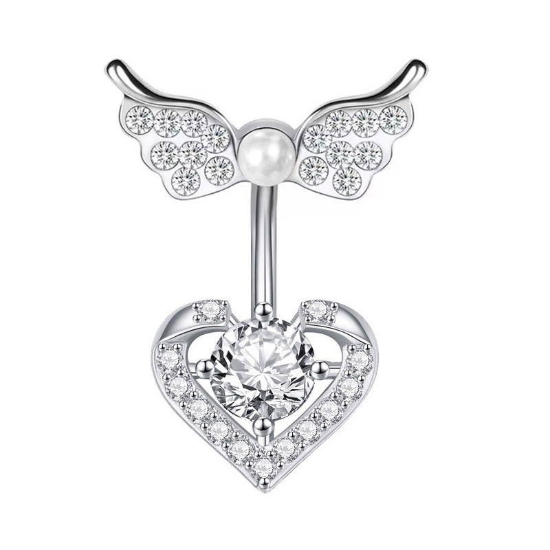 Belly Button Ring Mit Zirkonia Herz-anhänger Piercing Schmuck_voghion.com