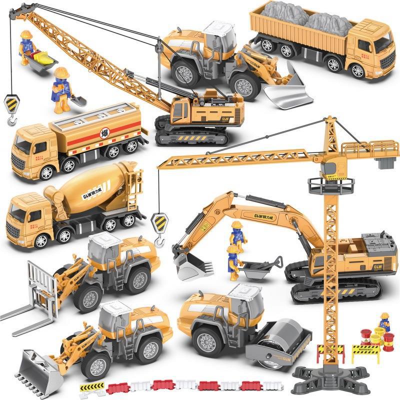Simulation children's engineering vehicle suit excavator bulldozing crane crane forklift alloy car model car 1-3-5