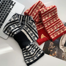 针织毛线围巾男女情侣秋冬季新年喜庆红色短小交叉围脖子护颈加厚