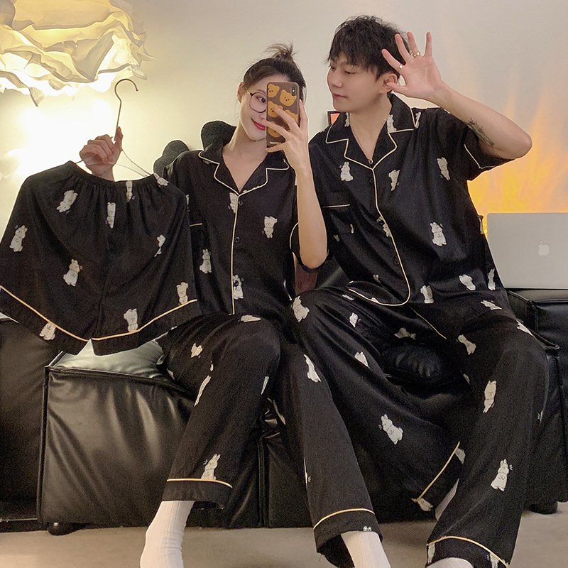 Japón conejo pareja pijama primavera-verano seda hielo manga corta lindos hombres y mujeres red viento rojo tres piezas conjunto de ropa para el hogar