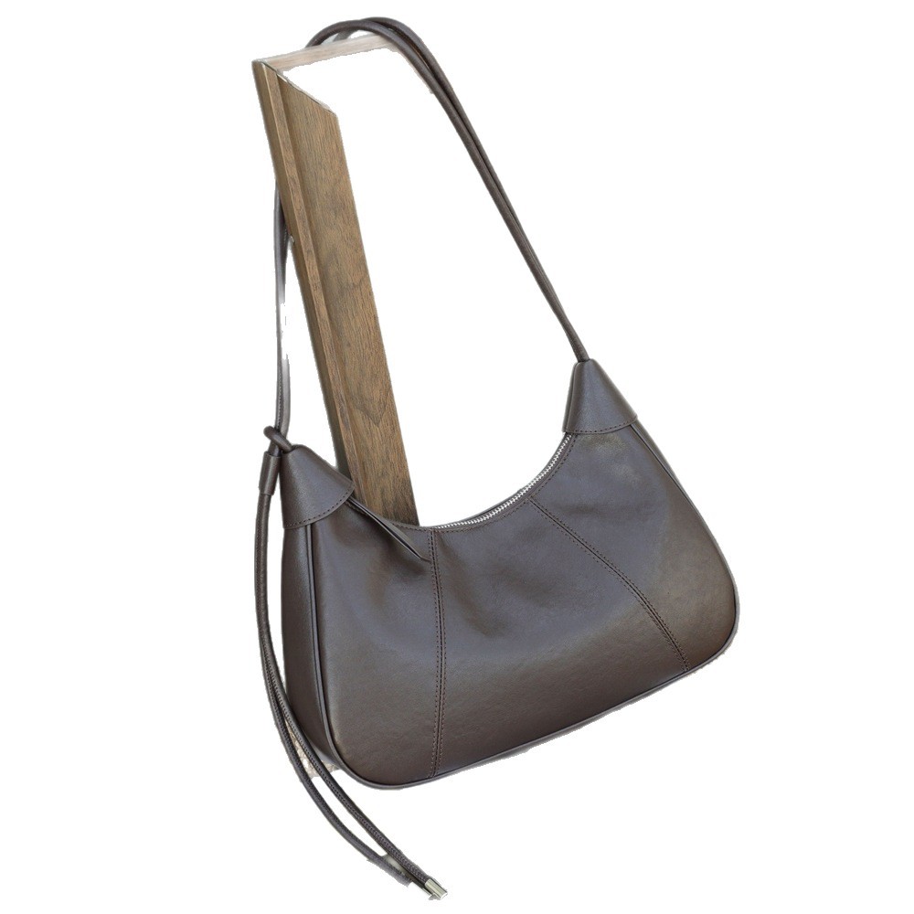 Women's Retro Top Grain Vegetable-Tanned Leather Crescent Bag, New Crossbody Shoulder Bag For Commuting - Thumbnail 5