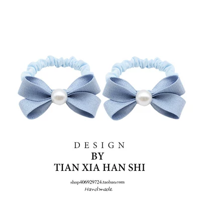 Korean children's pearl bow hair tie for girls, princess hairband, non-damaging high-elasticity hair accessory (Saç üçün rezinlər) - blue