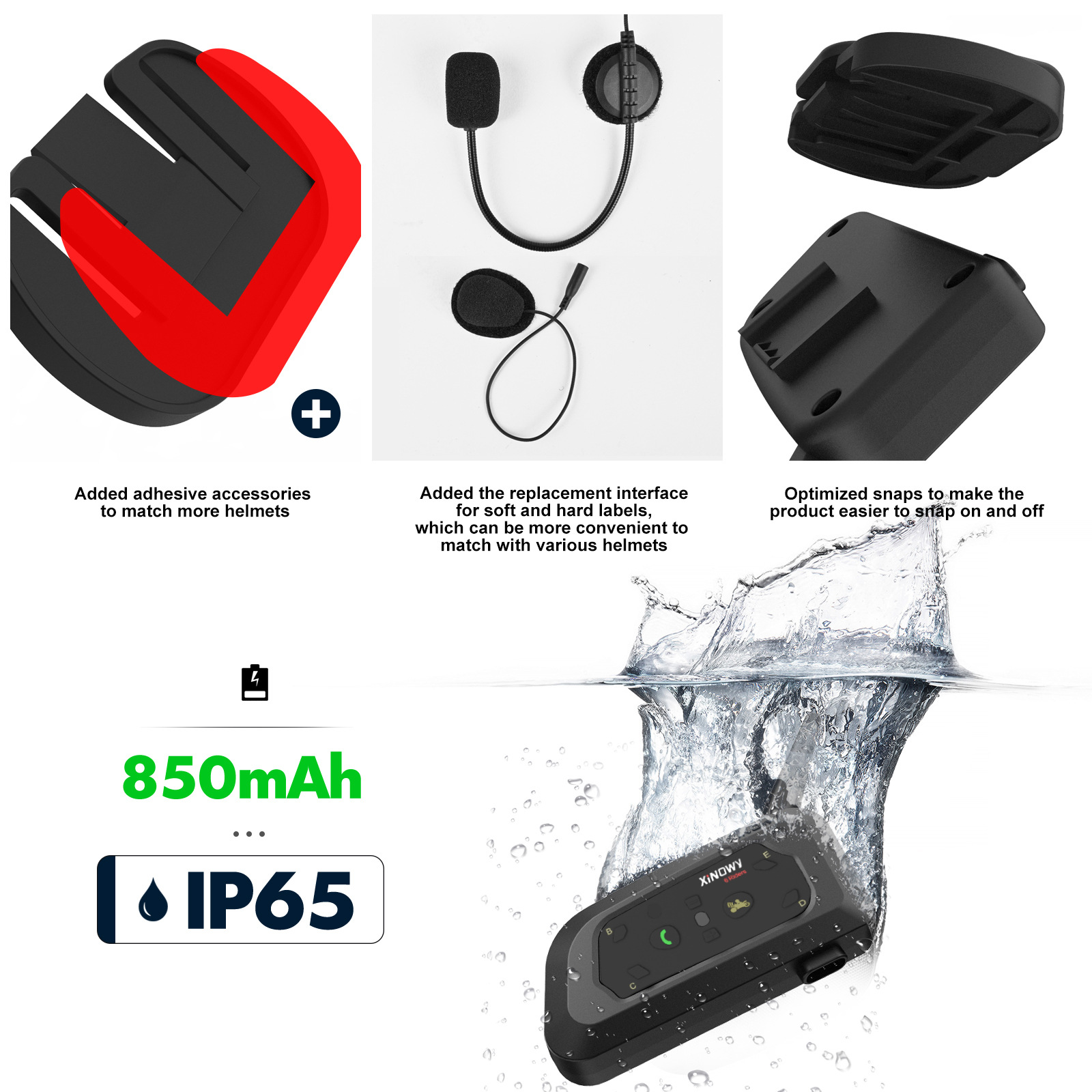 Xinowyv6Pro Motorcycle Helmet Bluetooth Headset 2-Person Intercom Helmet Intercom 3.5Mm/Typec Interface