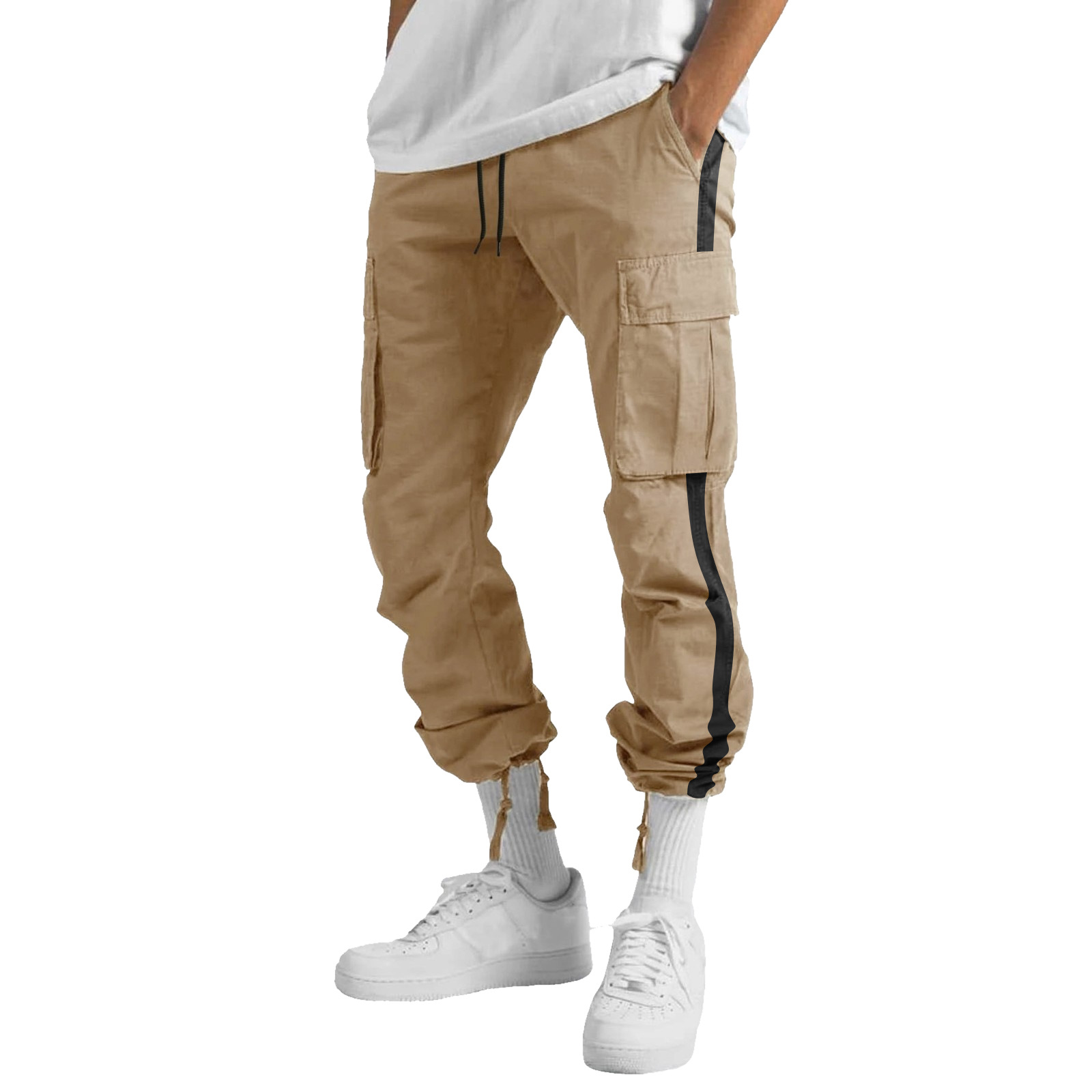 2023 Spring Autumn New Men's Work Pants European Drawstring Multi-Pocket Contrast Color Trousers for Men_voghion.com