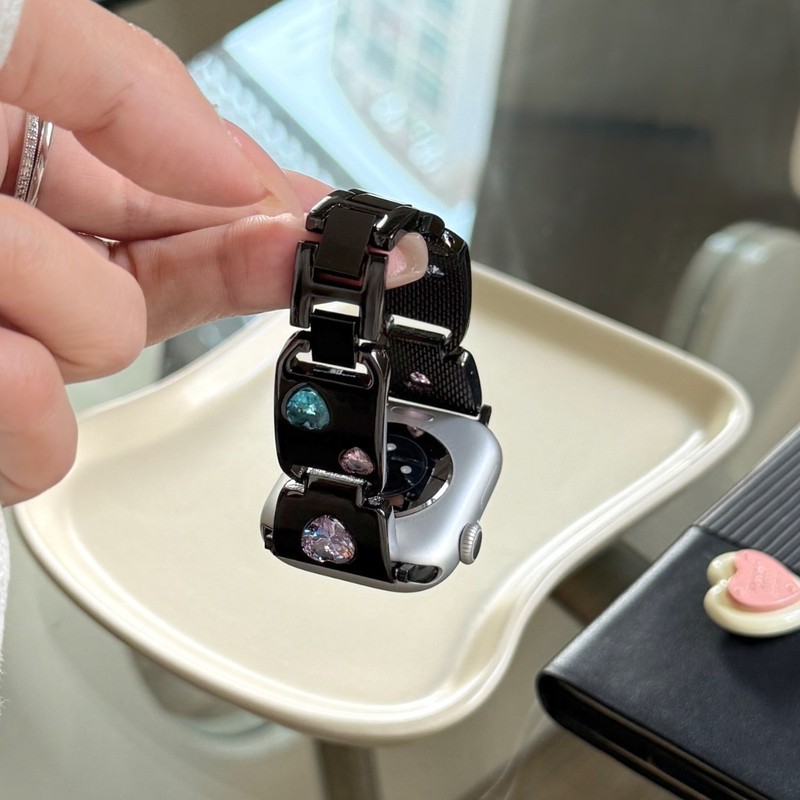 Apple Watch iwatch 10th Generation 987654Ultra/SE に適したピーチ ハート ダイヤモンド メタル リング ストラップ|undefined
