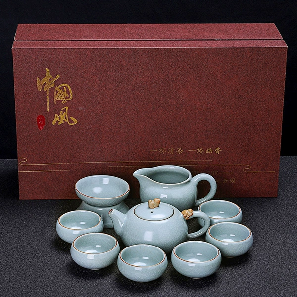 [Gift Box] Ru Kiln Guli Jixiang Pot Set 9-Piece Gift Box Pack