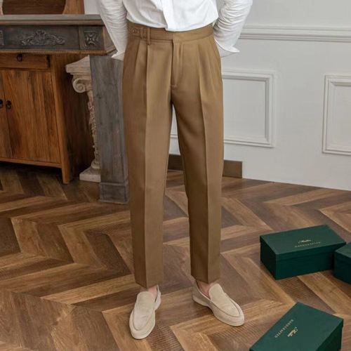 Youth Fashion Paris Button Business Suit Pants Naples Men High-End Trendy Versatile Straight Leg Nine-Foot Pants