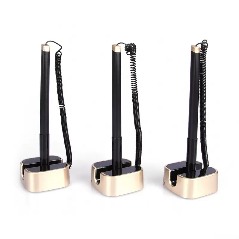 台笔商务圆珠中性笔定制logo带绳银行固定签字笔桌面粘贴笔