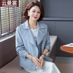 妈妈休闲翻领夹克外套中老年女2025春秋新款气质高端短外套上衣服