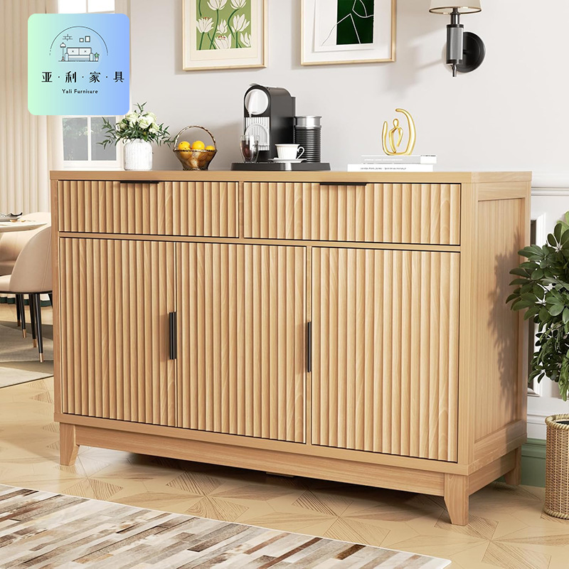 Large Buffet Side Cabinet with Storage Function Recessed Modern Buffet Table Coffee Bar Wine Cabinet with 3 Drawers