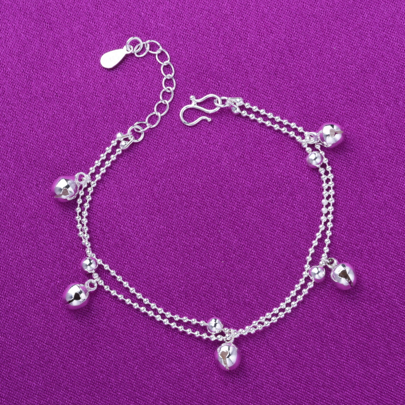 Retro Silver Bracelet, Korean Style Simple and Cute Multi-Layered Double-Layered Small Bell Bracelet, Elegant and Versatile Women's Anklet Jewelry
