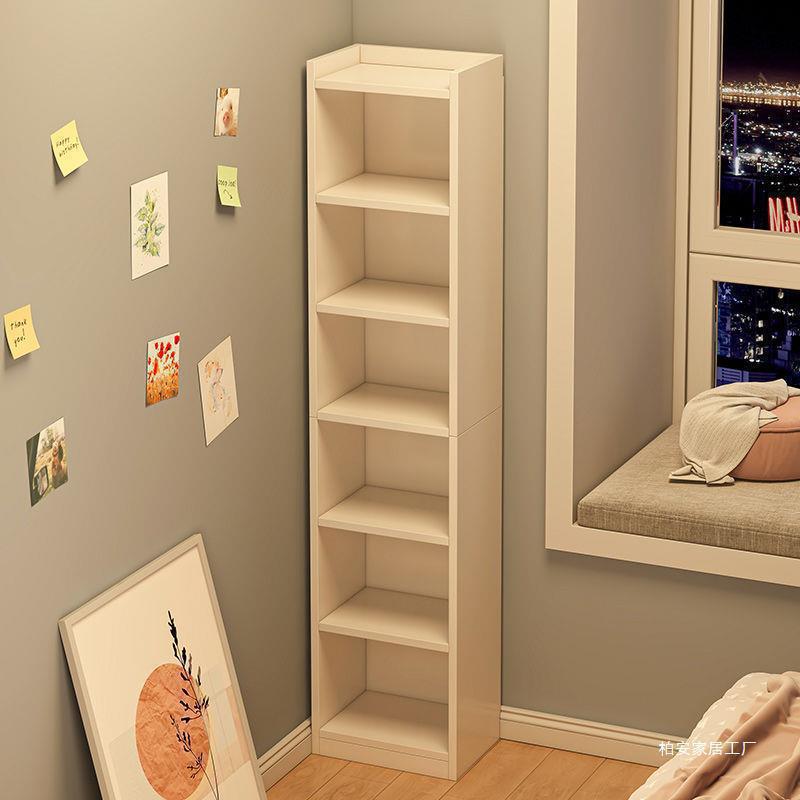 Bay Window Storage Cabinet Small Bookshelf Storage Rack Simple Household Floor-Standing Bedroom Shelf Dormitory Corner Storage Narrow Bookcase