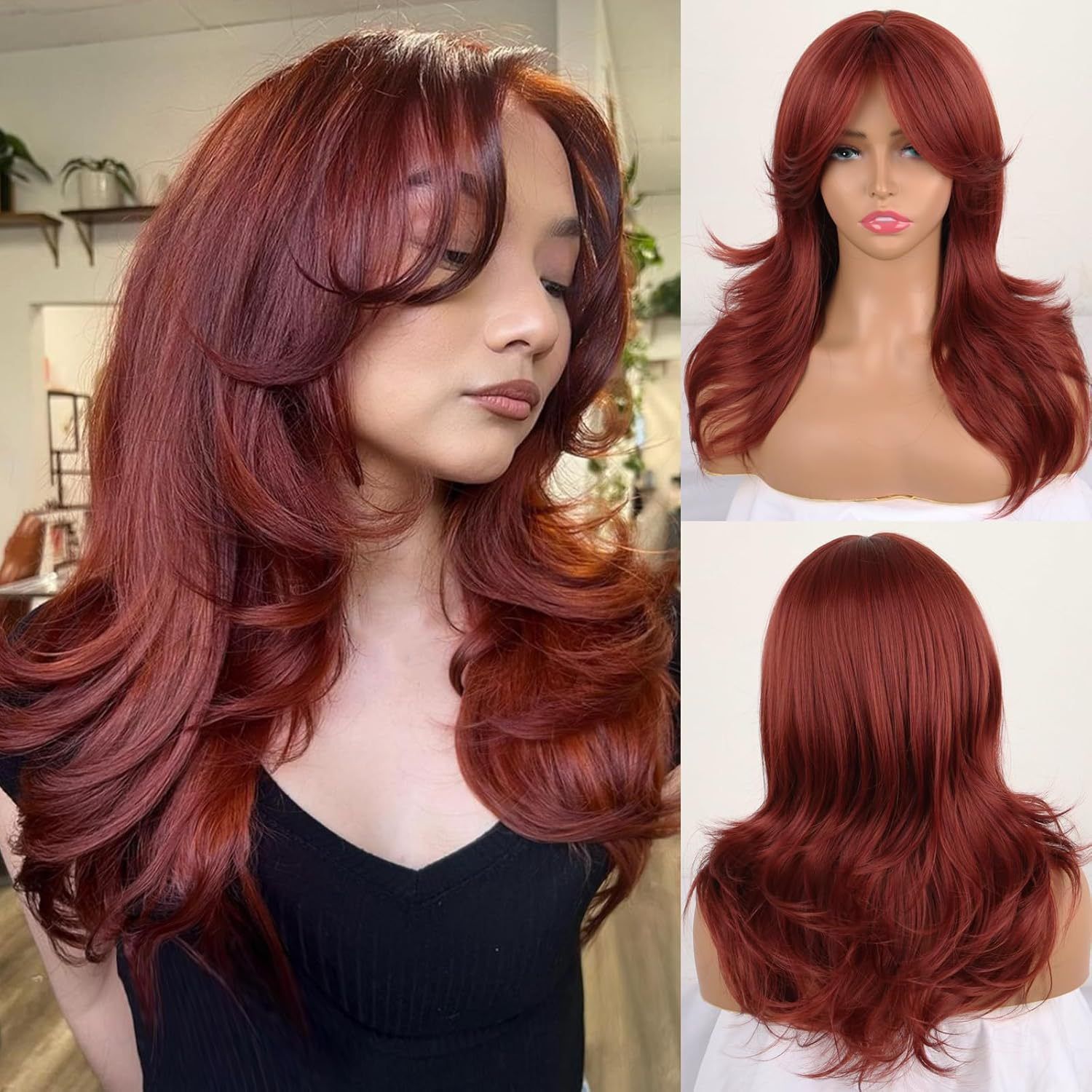 Peluca transfronteriza Mujeres europeas y americanas Split negro y rojo color largo pelo rizado alta temperatura seda fibra química sombrero multicolor opcional image 12