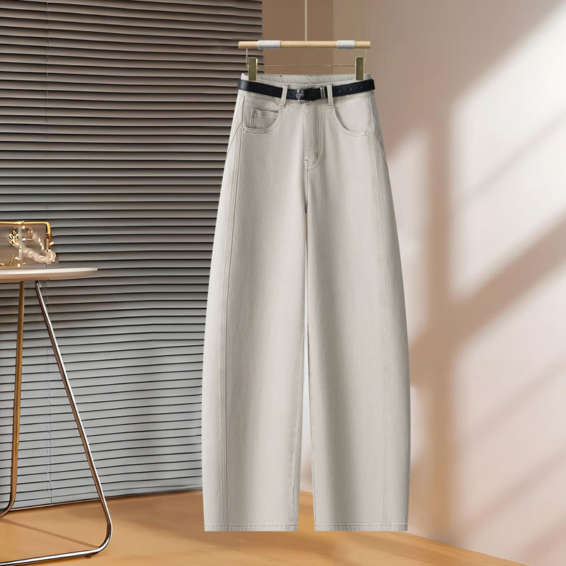 Blue Loose-Fitting Denim Scythe Pants for Women, Spring and Autumn 2026 New Style, Very Stylish High-Waisted Straight-Leg Scythe Pants with a Great Drape Blue Loose-Fitting Denim Scythe Pants for Women, Spring and Autumn 2026 New Style, Very Stylish High-Waisted Straight-Leg Scythe Pants with a Great Drape