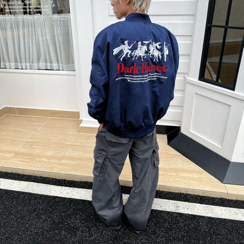 春秋美式街头战马印花飞行夹克男女宽松高街潮牌情侣百搭休闲外套|undefined