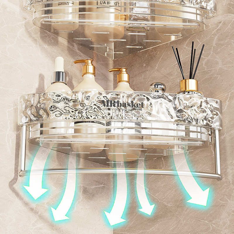 Estante de almacenamiento de triángulo de inodoro Estante de baño sin perforaciones Estante de almacenamiento de esquina de trípode montado en la pared