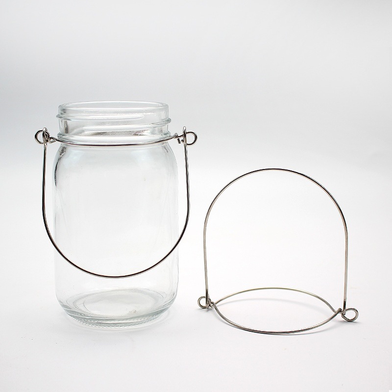 Tarro de almacenamiento de vidrio mango botella de vidrio hebilla de acero inoxidable redondo de hierro galvanizado hojalata mango universal jarrón ancho