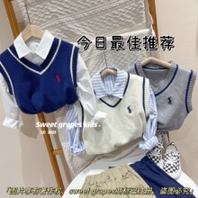 2023日系代购拉夫男童小马三件套 毛线马甲+长袖衬衫+休闲裤童装