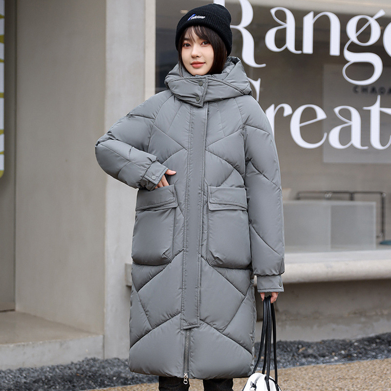 韓国版の外国貿易の厚いパンの服のダウンの綿服の女性のゆったりした冬のコートの中の長いタイプの膝の綿入れの上着|undefined