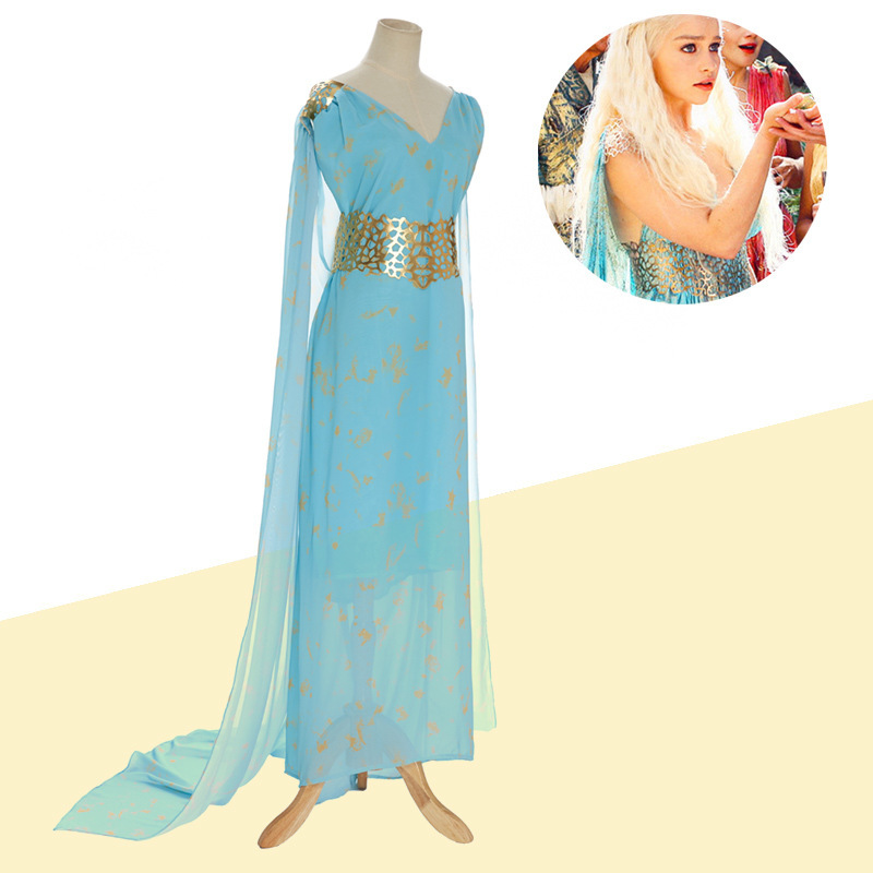 Game of Thrones Song of Ice and Fire Dragon Mother Daenerys Targaryen Blue Skirt Prom Party