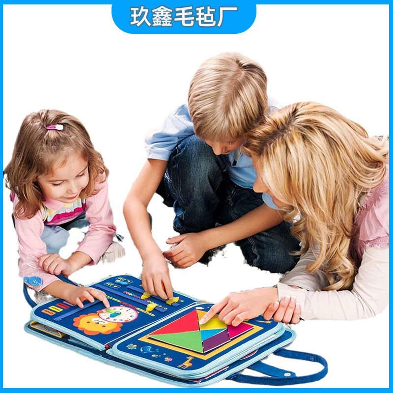 Ventas transfronterizas de fieltro en caliente educación temprana ocupada hecha a mano para aprender puzzle infantil juguetes cremallera al por mayor