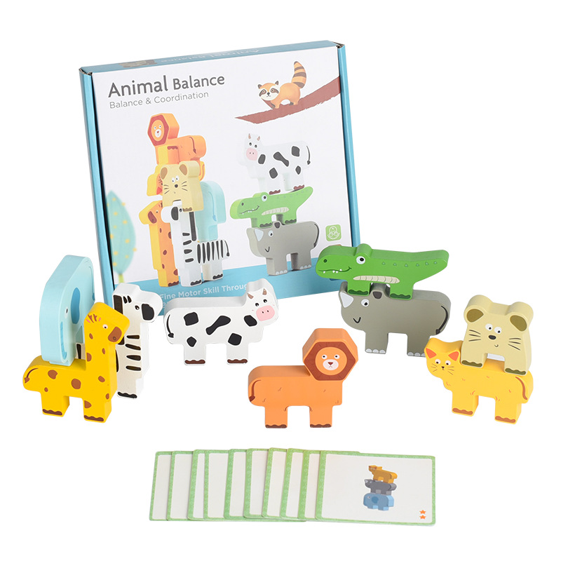 Multifuncional animal de madera equilibrio juguetes educativos de apilamiento juguetes interacción padre-hijo de los niños de educación temprana apilamiento juguetes altos