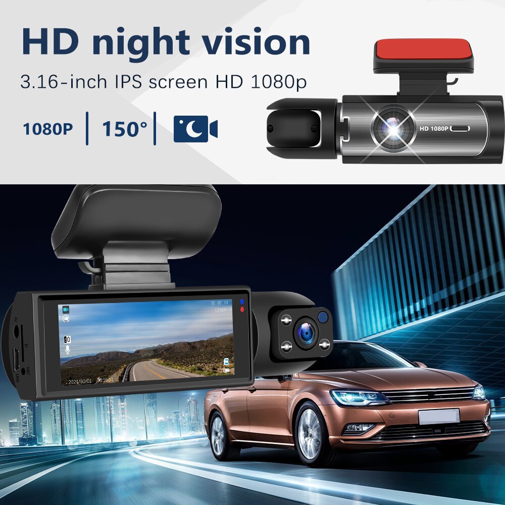 Cross-border M8 Dash Cam 1080P HD Night Vision Dashboard Front Interior Rear Triple-Camera Recorder