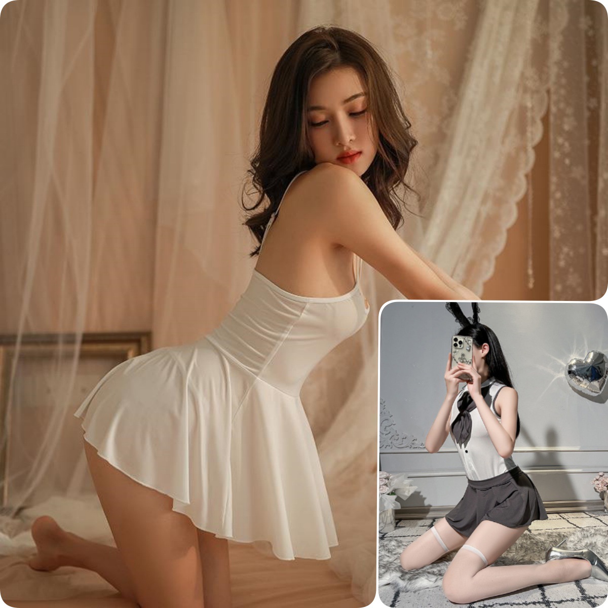 흰색 + 무릎 위 줄무늬 흰색 SI 양말 (T 바지 포함)