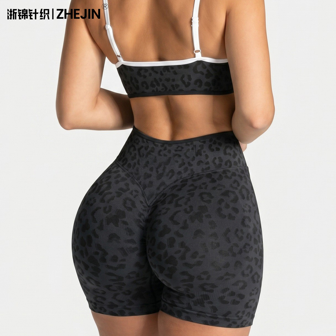 TEOO transfronterizo sin costuras 3D impresión de leopardo pantalones cortos de yoga de borde de miel hump bra deportivo ropa de fitness set de yoga
