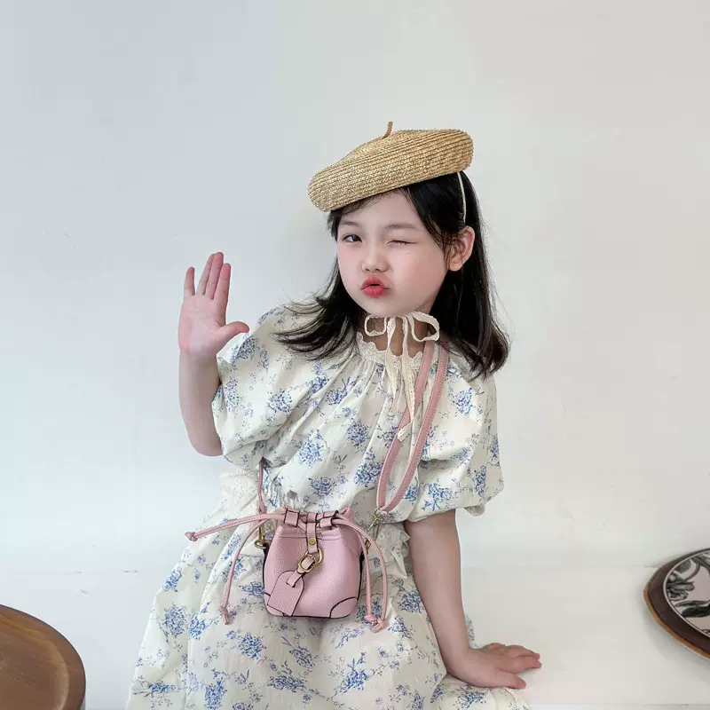 跨境网红新款欧美范迷你小水桶儿童烧麦卖手拎提斜跨小挎包包批发