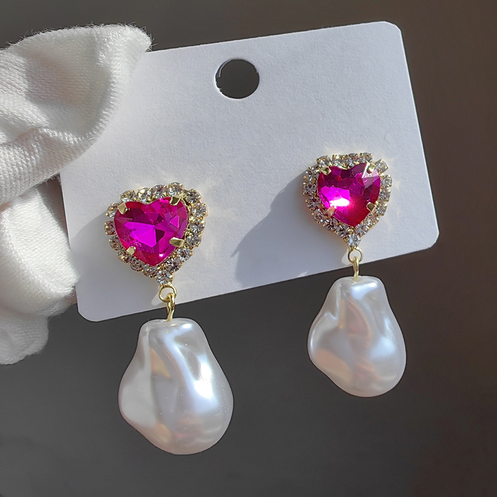 Drop Earrings Classification 1 Pair Quantity 1 Pair Original Design Heart Shape Inlay Imitation Pearl Artificial Diamond Drop Earrings