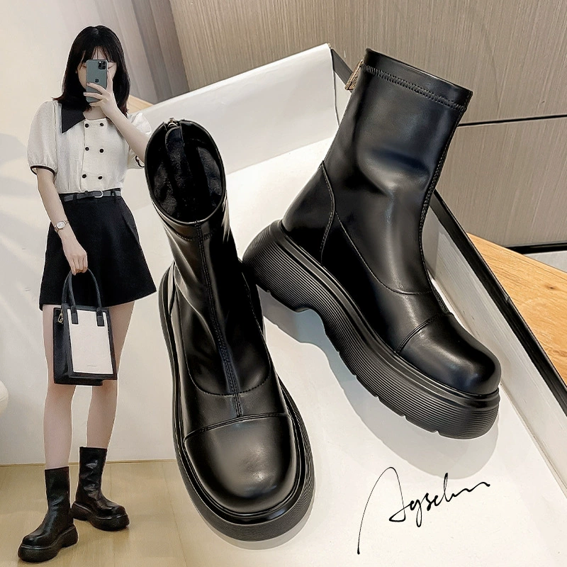 Женские ботинки Augushiden Martin, новинка осень/зима 2022, тонкие короткие ботинки с толстой подошвой в мотоциклетном стиле, рыцарские ботинки в Tide