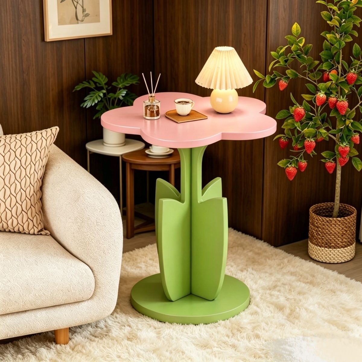 Sunflower petal side table in cream style for girls, new sofa, small coffee table, creative floral bedside corner table for bedroom