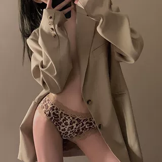 暮色咖豹*小心机性感风豹纹蕾丝内裤女2026新款超薄三角裤冰丝