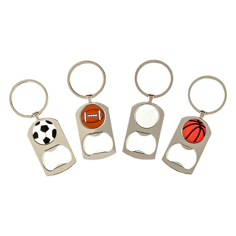 Copa mundial de fútbol transfronterizo pequeño regalo con pintura abridor de botellas de metal Cadena de llavero de fútbol de baloncesto al por mayor