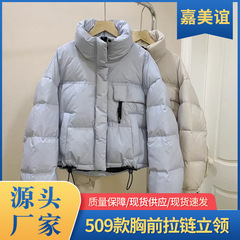 509 胸ジッパースタンドカラー 2025 冬の新女性のショートライト暖かいフード付き暖かいジャケット秋と冬の綿の服
