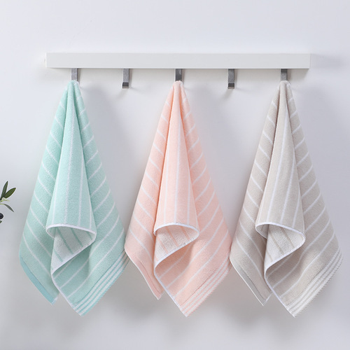 New towel wholesaler super gift purchase household soft absorbent face towel checkered horizontal stripe face towel embroidered logo