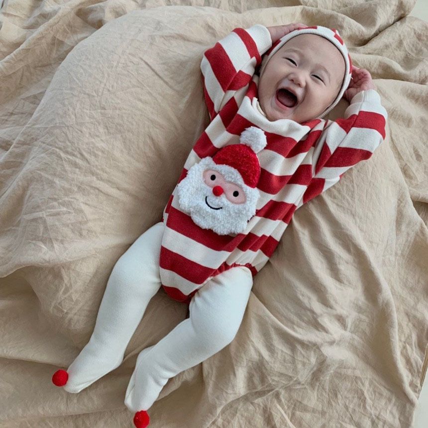 24 otoño e invierno nuevo estilo coreano bebé mono ins estilo coreano Navidad tema mameluco bebé vaina traje