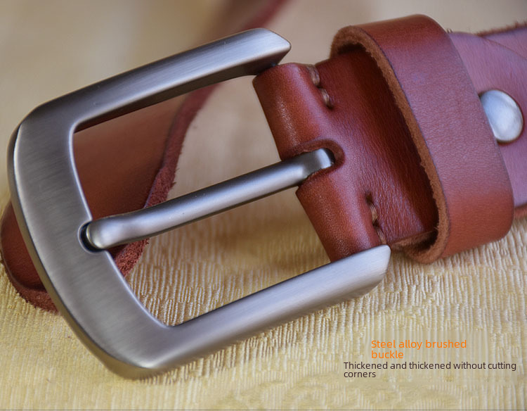 Pure Cowhide Belt Men's Genuine Leather Vintage Casual Cowhide Belt Top Layer Cowhide Pin Buckle Belt Handmade Belt_voghion.com