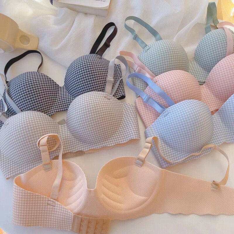 Quality Half-Cup Plaid Girl's Underwear, One-Piece Palm Cup Seamless Small Chest Push-Up Bra Without Underwire Quality Half-Cup Plaid Girl's Underwear, One-Piece Palm Cup Seamless Small Chest Push-Up Bra Without Underwire