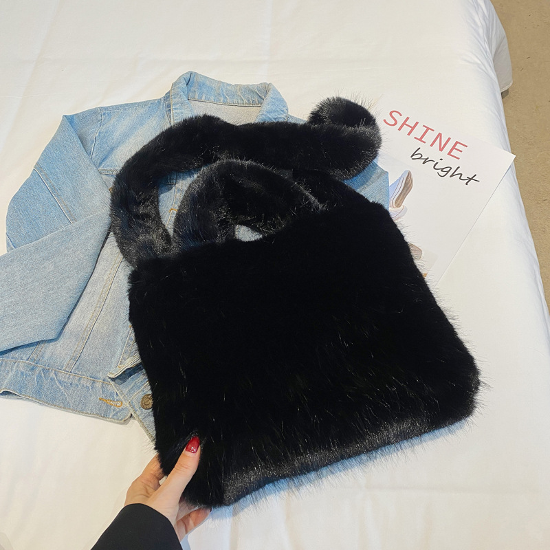 Japón y Corea del Sur otoño y invierno nuevo bolso de piel de mujer imitación de piel de conejo bolso de mano gran capacidad bolso de hombro bolso de peluche