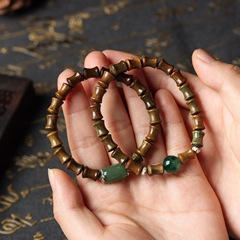 廠家批發精品綠檀木搭配綠珠子手串寓意節節高升手串直播