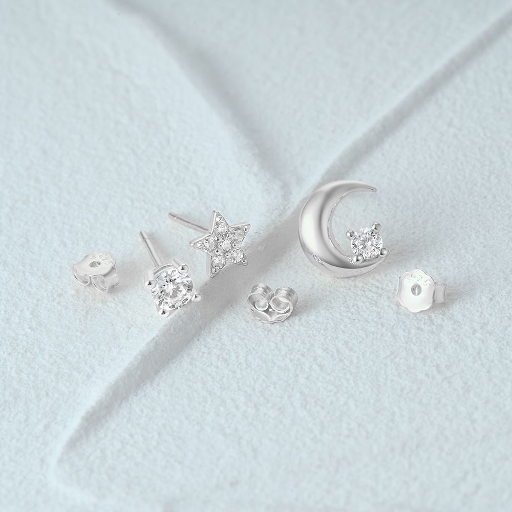 3g Weight Ear Studs Classification 1 Set Quantity Daily Occasion 925 Sterling Silver Material Star, Butterfly Pattern Women's Gender Plating Design Simple Style Style 1 Set 925 Sterling Silver Star Butterfly Ear Studs 97