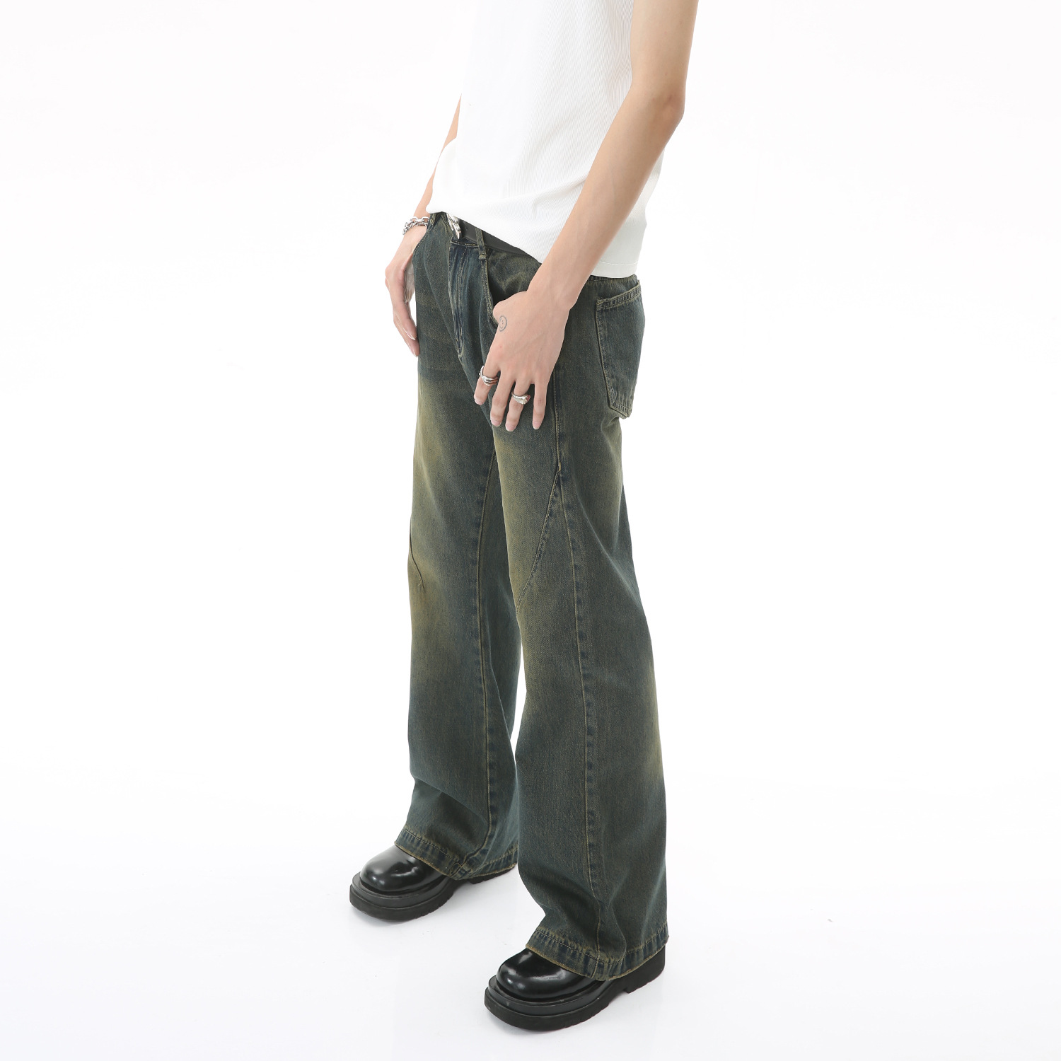 Ropa de los hombres de MTLClothes | Four Seasons nuevo estilo de Hong Kong azul apenado retro MEDIADOS DE-alta cintura flaco flojo jeans